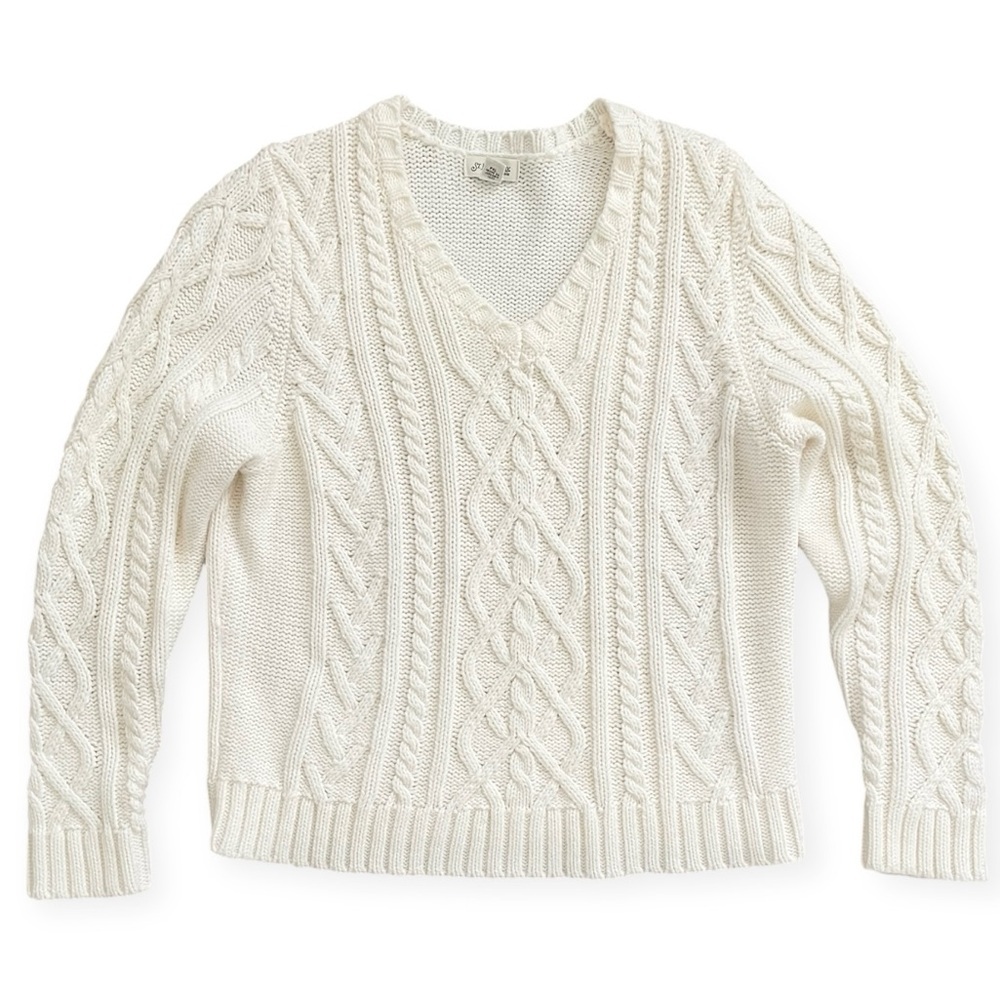 St Johns Bay Chunky Cable Knit Sweater Women Petite XL Ivory women Heritage Chic